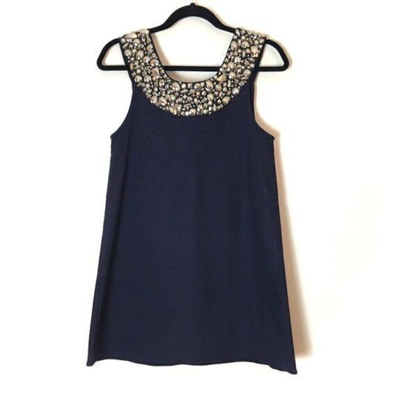 Alice + Olivia Mini Dress Women’s Size XS Beaded Neckline Navy Blue - Picture 2 of 11